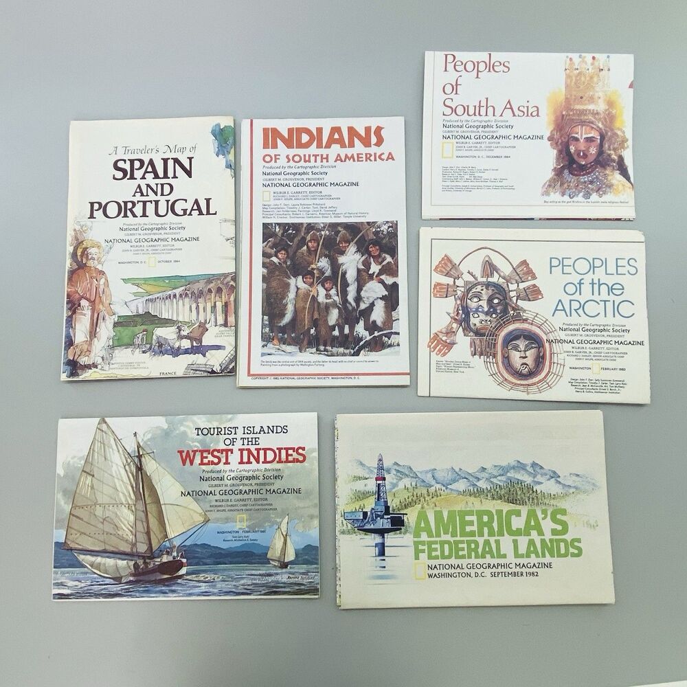 Vintage National Geographic Maps Lot of 6 1981-1984 Arctic South Asia Spain